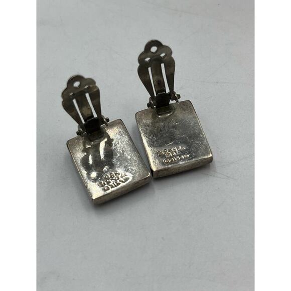 Rectangle Black Glass and 925 Mexico Sterling Silver Clip on Earrings - Picture 16 of 16